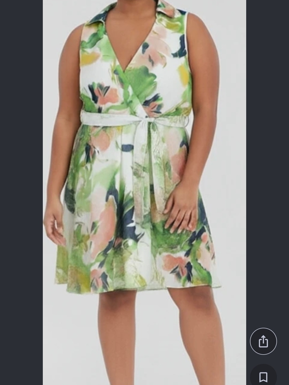 DKNY Floral Sleeveless Wrap Midi Dress in Green, Pink and Yellow